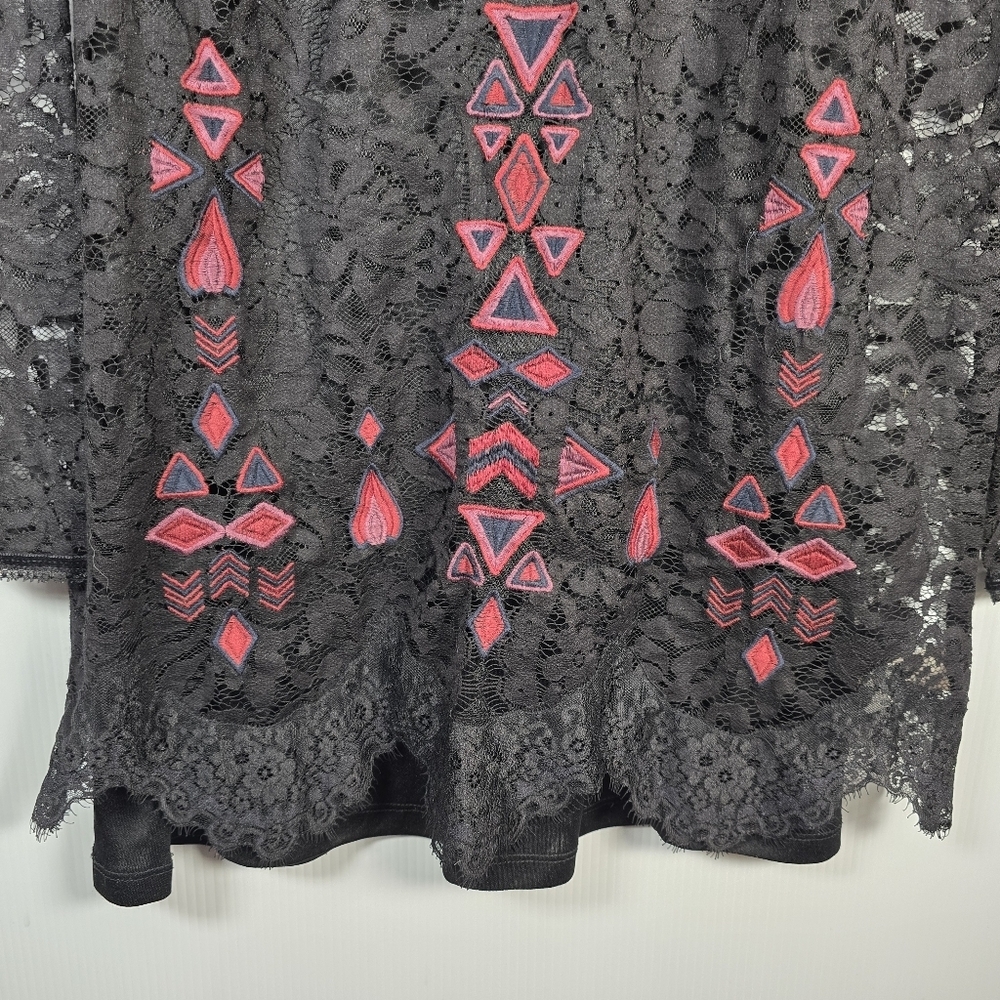 Free People Black Lace Dress with Pink Geometric Patterns Black Slip Under SizeS - Picture 5 of 13